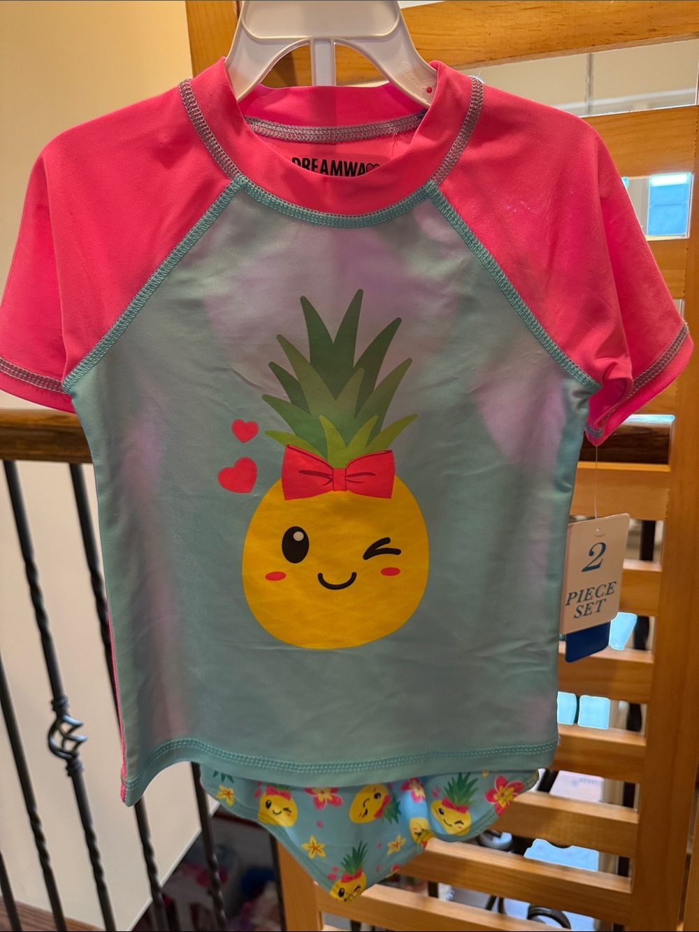Pink and Aqua Pineapple Rashguard Swim Set